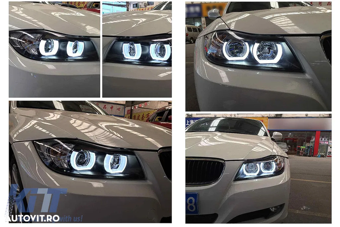 Faruri Halogen U-Led 3D BMW Seria 3 E90 Limuzina E91 Touring (03.2005-08.2008) LHD Negru - 1