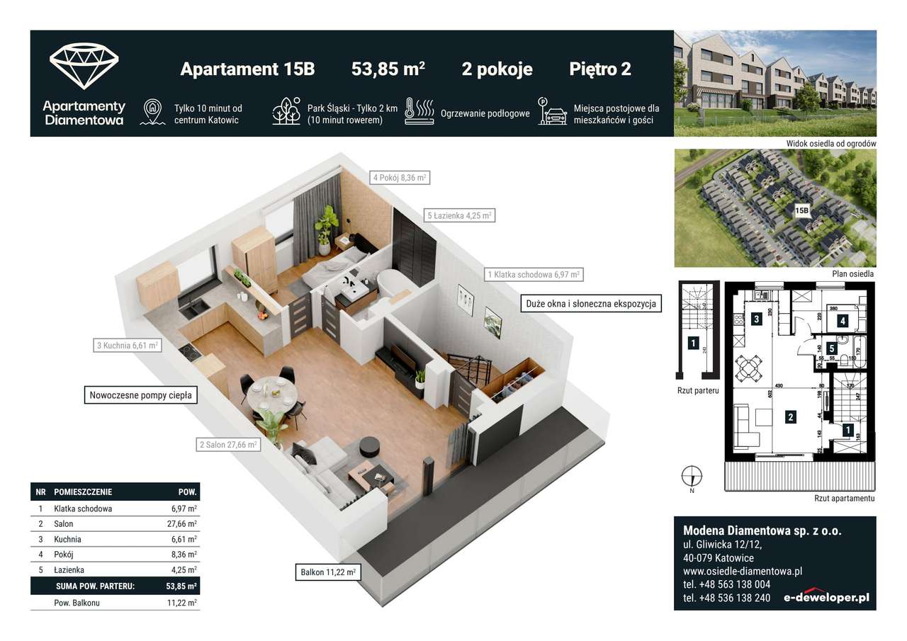 2-pokojowe mieszkanie 54m2 + balkon - Pełny obrazek: 2/7
