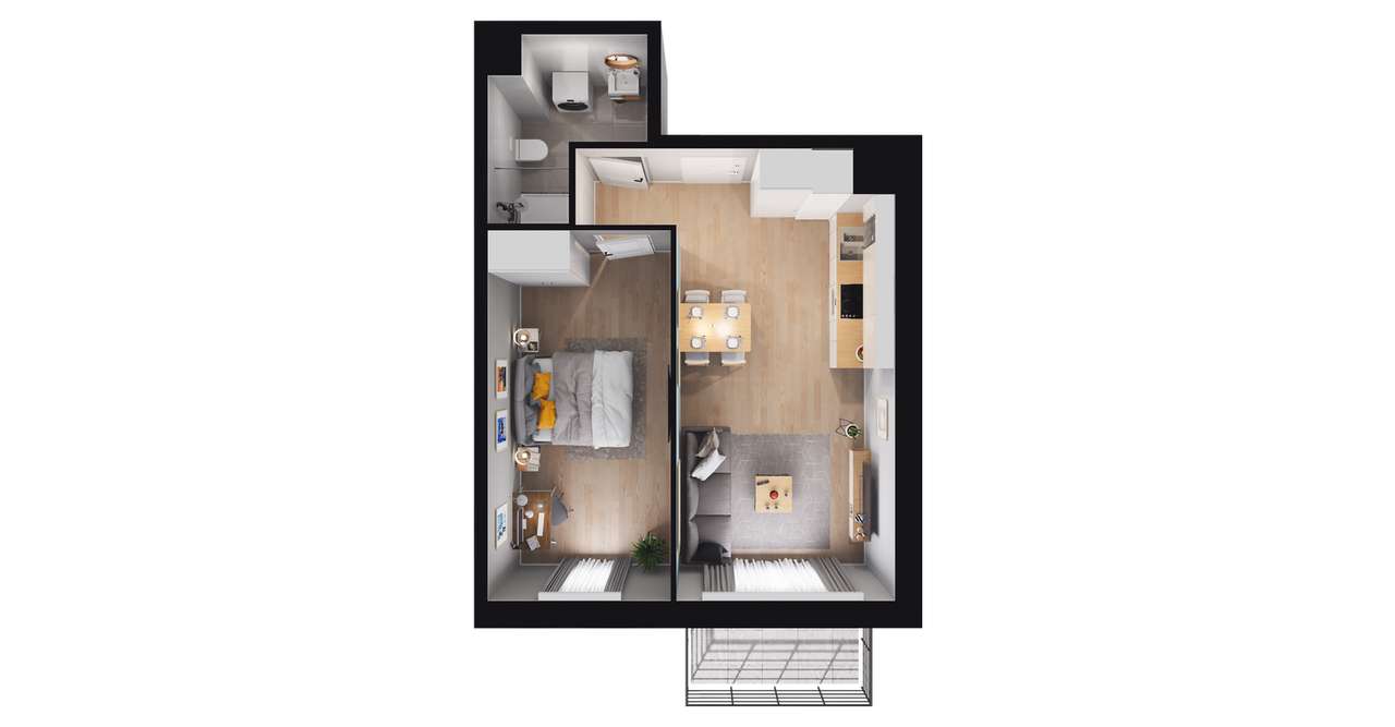 2-pokojowe mieszkanie 42m2 + balkon - Pełny obrazek: 2/8