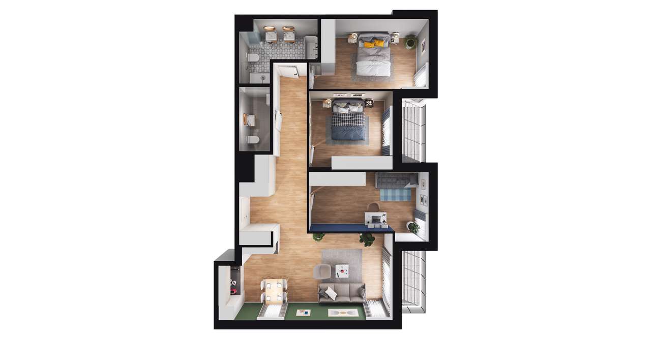 4-pokojowe mieszkanie 87m2 + 2 loggie Bezpośrednio - Pełny obrazek: 2/8