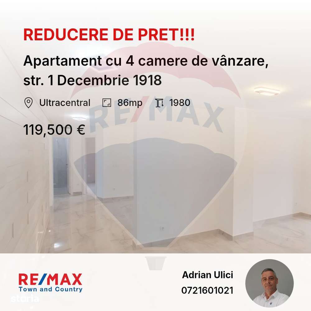 Apartament cu 4 camere de vânzare,  str. 1 Decembrie 1918 - Imagine principală: 1/14