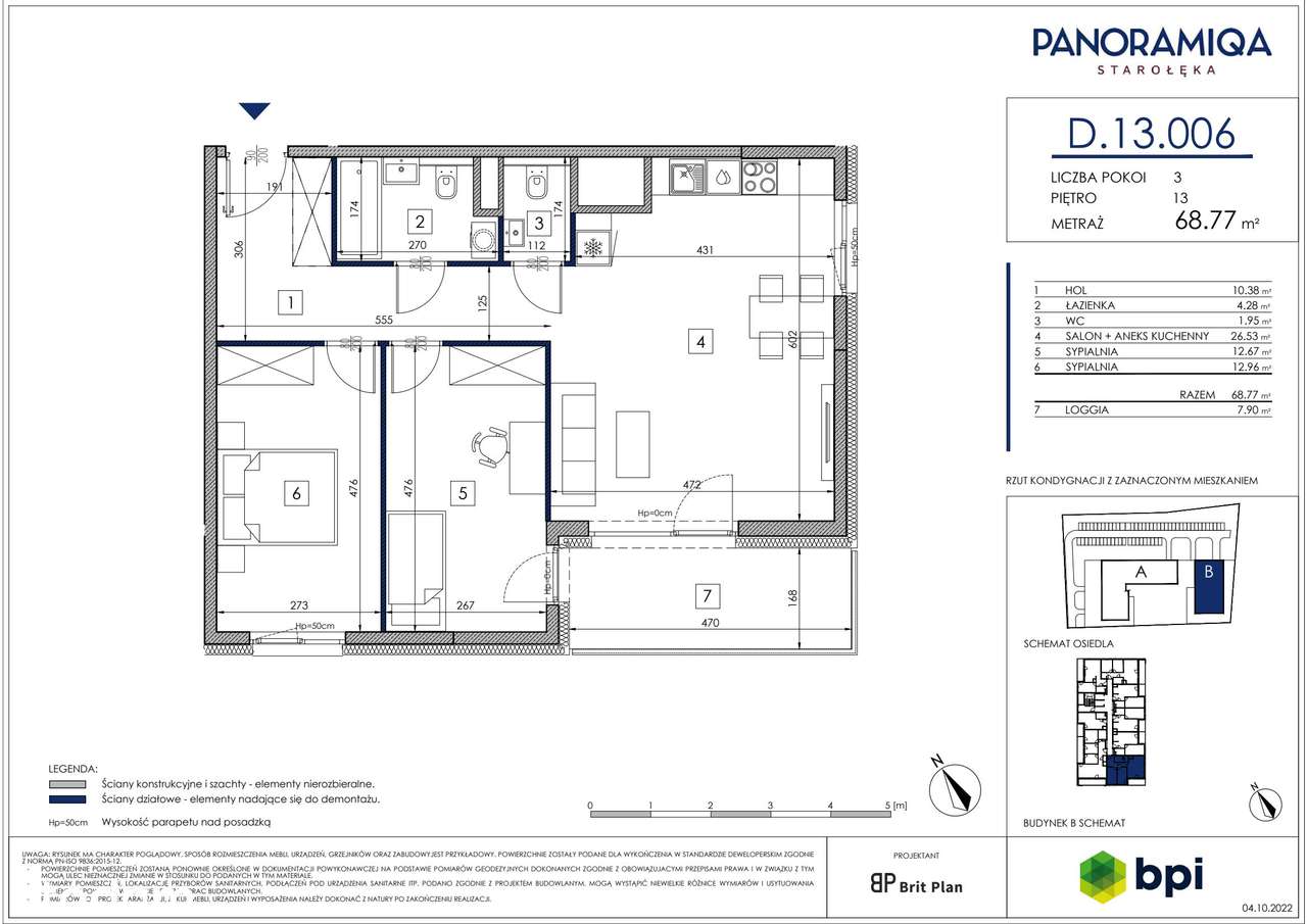 3-pokojowe mieszkanie 68m2 + loggia Bezpośrednio - Pełny obrazek: 2/9