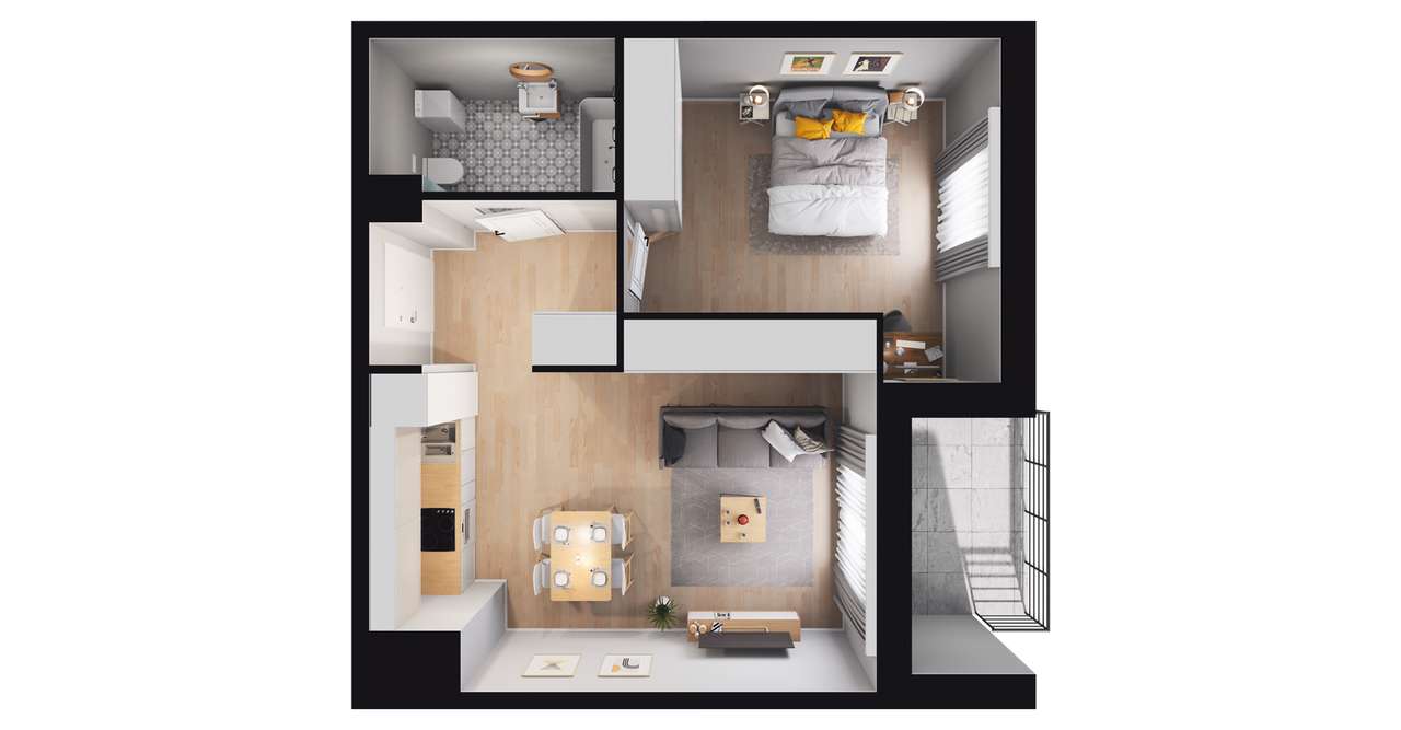 2-pokojowe mieszkanie 45m2 + loggia - Pełny obrazek: 2/8