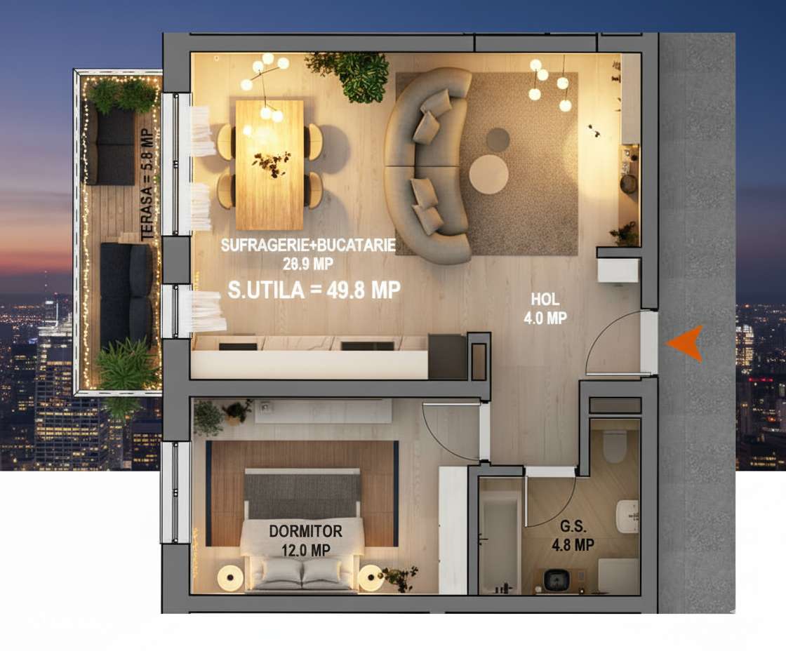 Apartament 2 camere Direct Dezvoltator 50 mp utili + balcon - Finisat-1