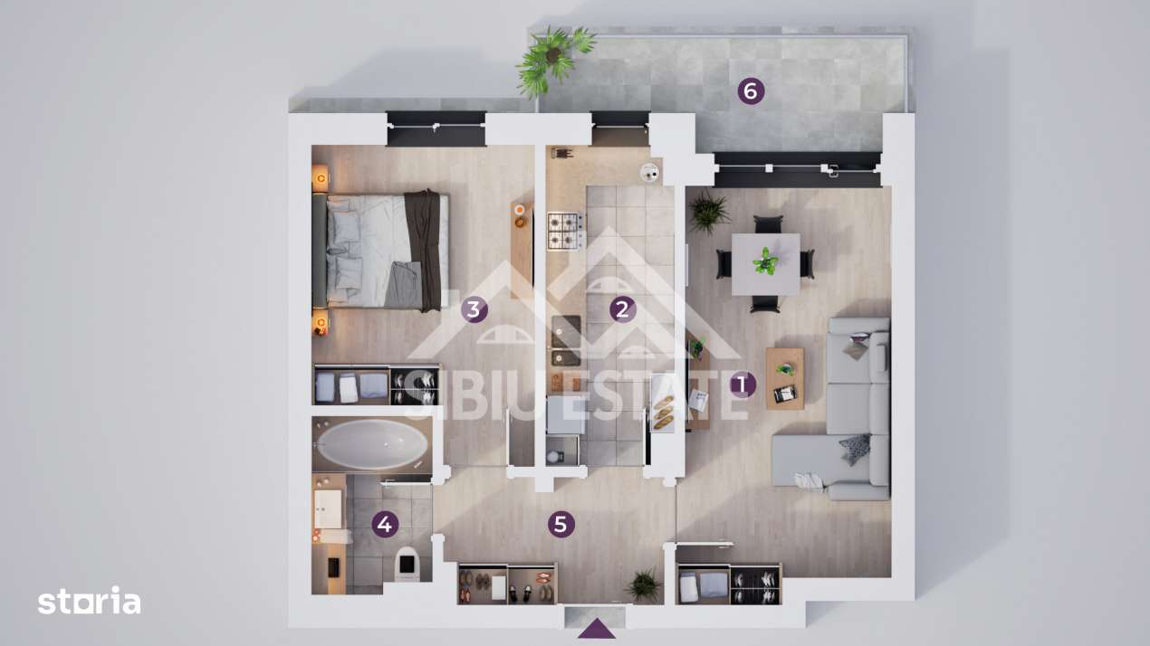 Apartament modern 2 camere cu terasa si incalzire in pardoseala - Imagine principală: 2/6