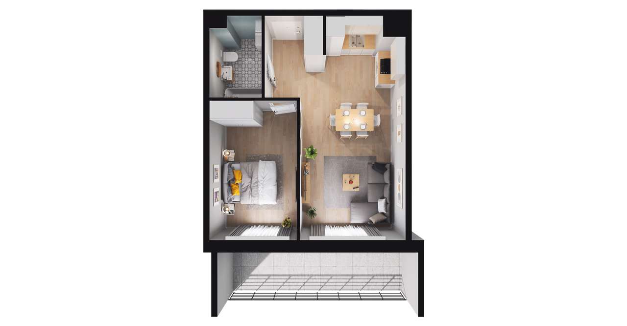 2-pokojowe mieszkanie 43m2 + balkon Bezpośrednio - Pełny obrazek: 2/8