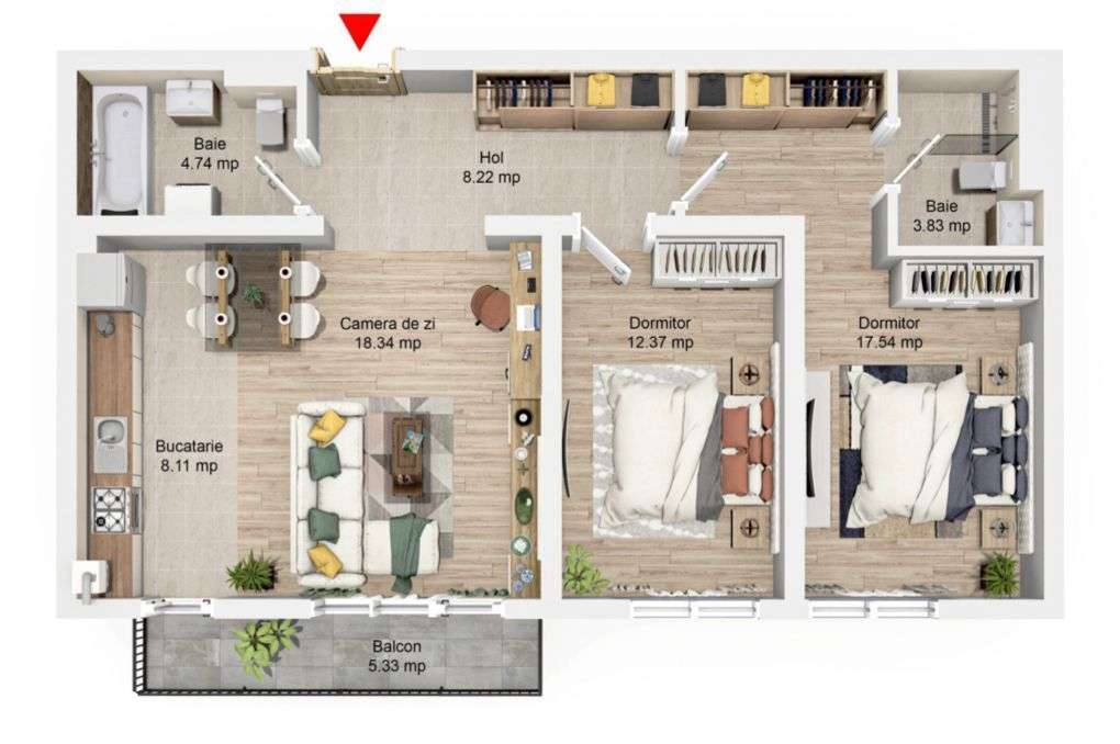 3 Camere, Modern, complet finisat  + terasă - Imagine principală: 5/12