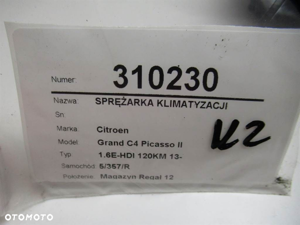 SPRĘŻARKA KLIMATYZACJI CITROEN C4 GRAND PICASSO II (DA_, DE_) 2013 - 2022 1.6 BlueHDi 120 88 kW - 8