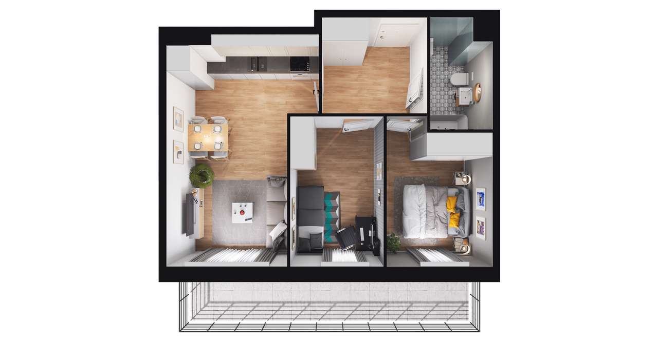 3-pokojowe mieszkanie 48m2 + balkon Bezpośrednio - Pełny obrazek: 3/9