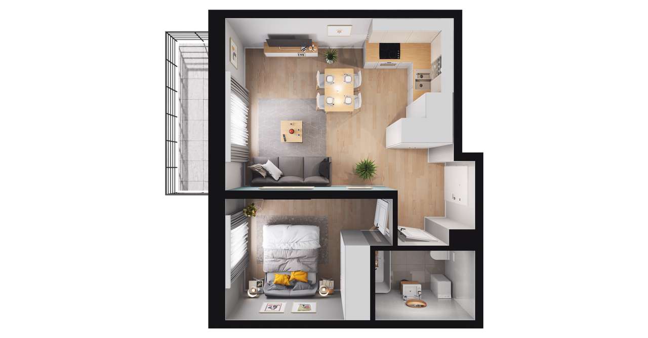 2-pokojowe mieszkanie 36m2 + balkon - Pełny obrazek: 2/6