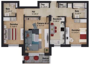 Apartament cu 3 camere - 75 mp în construcție