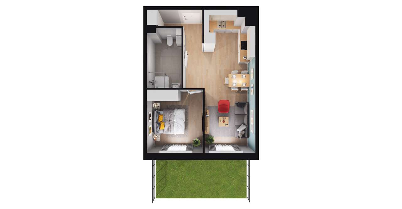 2-pokojowe mieszkanie 45m2 + ogródek Bez Prowizji - Pełny obrazek: 2/7