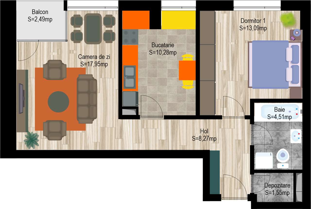 Apartament, 58 m², -0