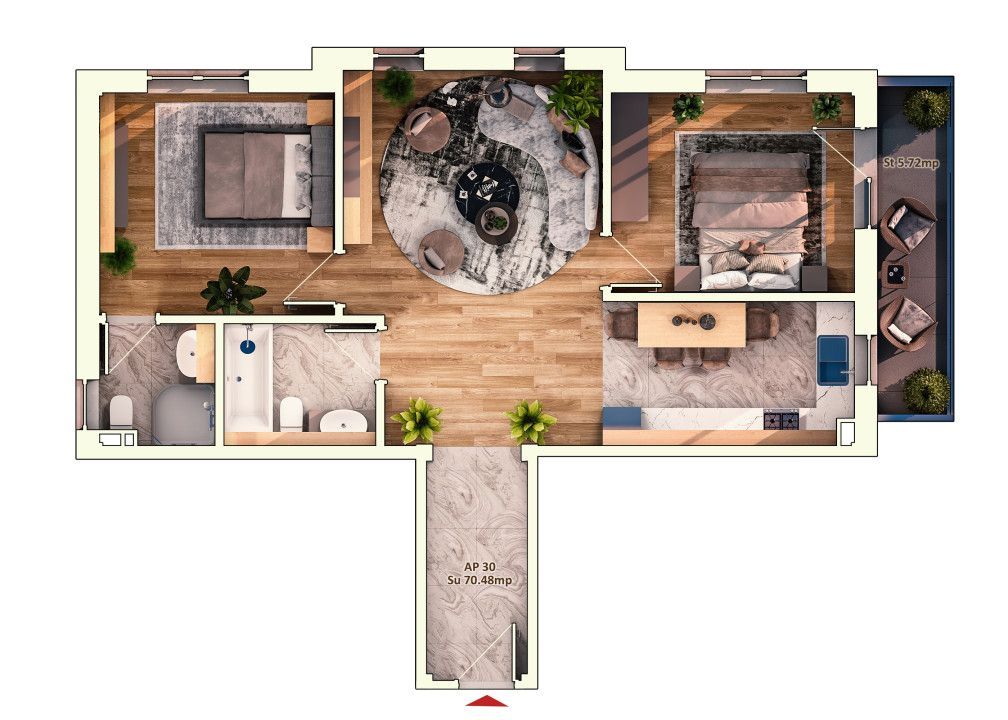 Apartament de 3 camere, 70 mp, balcon de 5 mp, Marasti