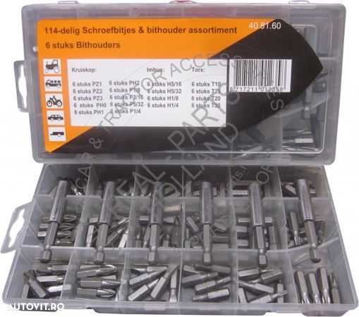 Set biti 114 buc, PZ1 PZ2 PZ3 PH0 PH1 PH2 P1/8 P3/16 P5/32 P1/4 H5/16 H5/32 H1/8 H1/4 T10 T25 T20 T30 - 1