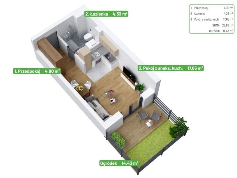 Kawalerka 27m2 + ogródek 14m2