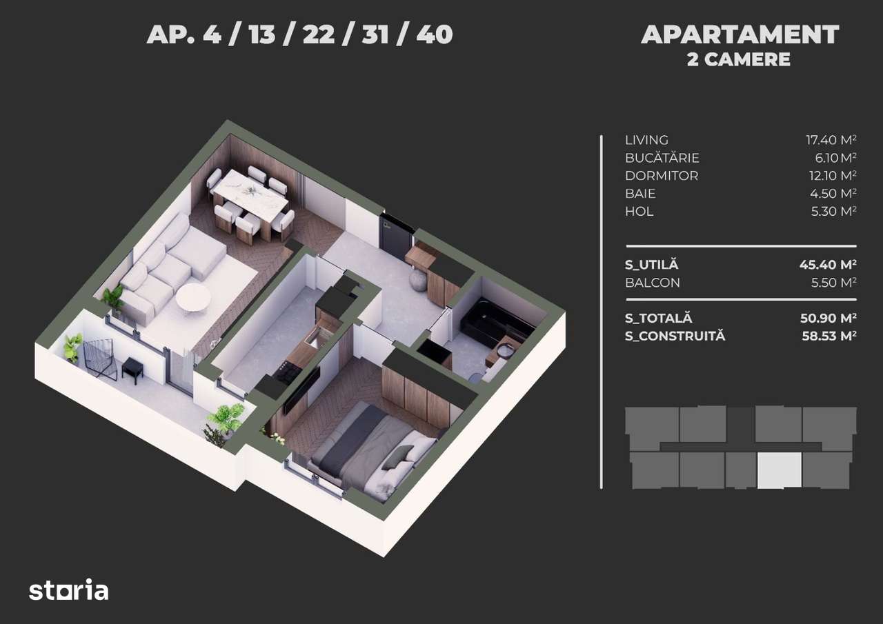 Apartament 2 Camere Sector 4 Grand Arena 50.9mp - Imagine principală: 2/6