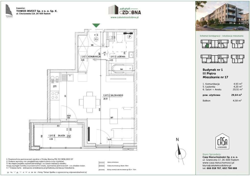 Zakątek Ozdobna M17 B1 - kawalerka 3 piętro - Pełny obrazek: 2/8