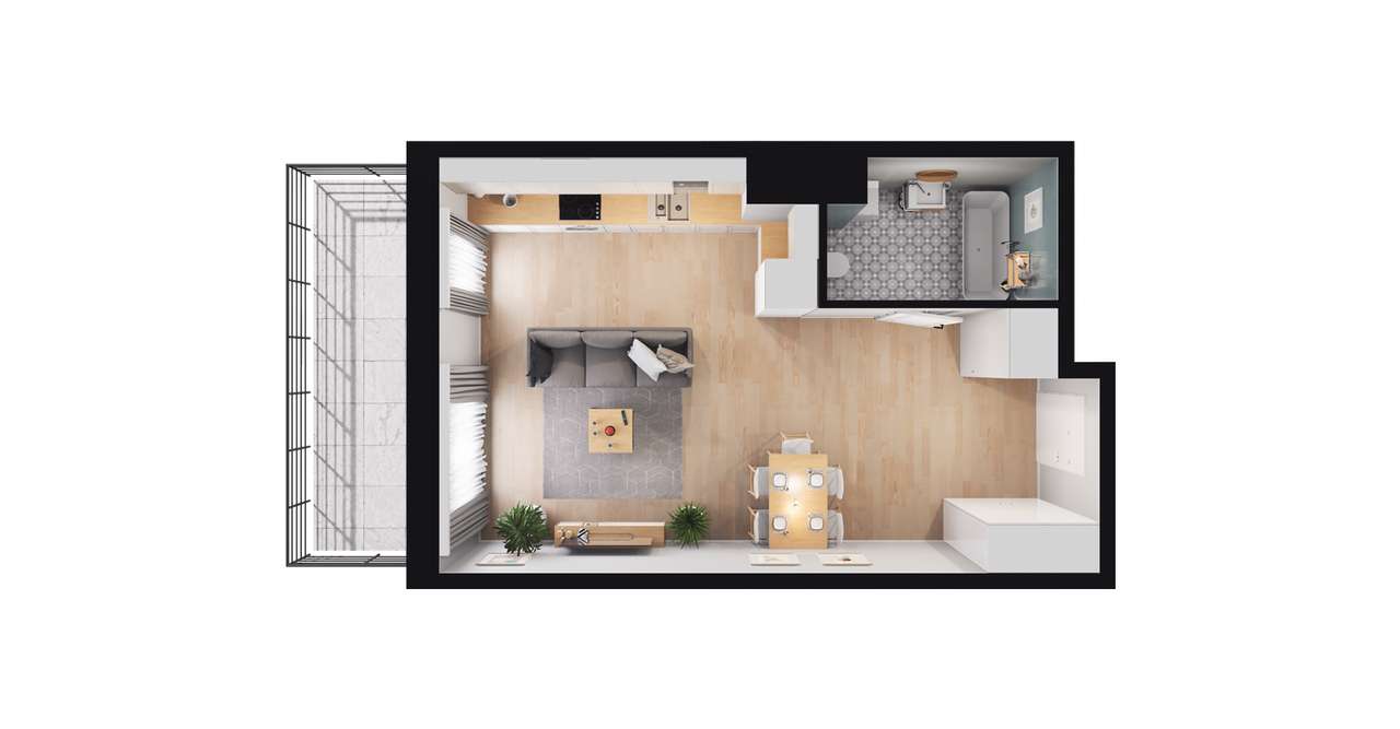 1-pokojowe mieszkanie 37m2 + balkon Bezpośrednio - Pełny obrazek: 2/8