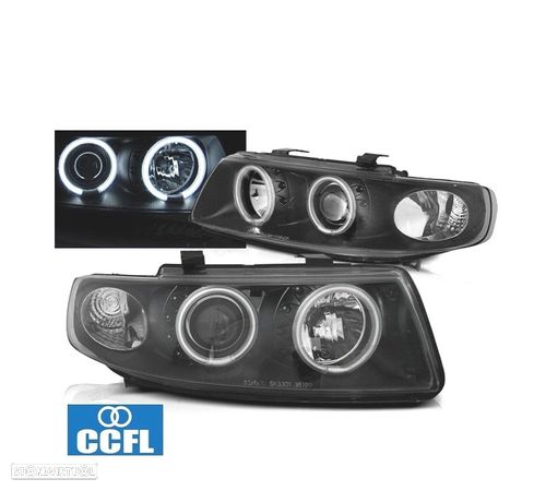 FARÓIS ANGEL EYES CCFL PARA SEAT LEON 99-05 FUNDO PRETO - 1