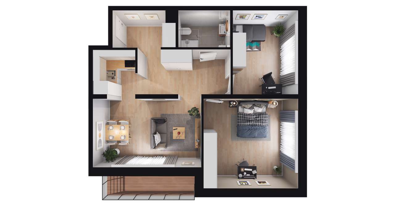 3-pokojowe mieszkanie 60m2 + balkon - Pełny obrazek: 2/8