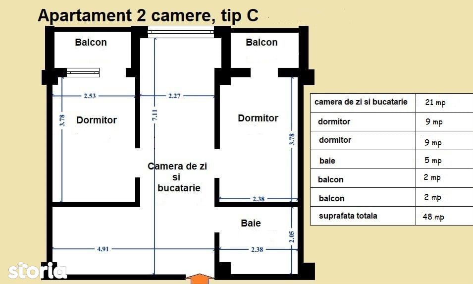Apartament 2 camere decomandat Tip C Visani