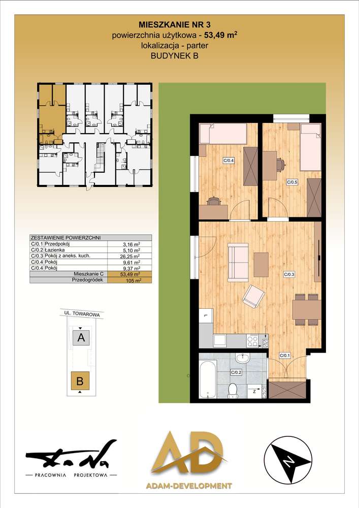3-pokojowe mieszkanie 53m2 + ogródek Bezpośrednio - Pełny obrazek: 3/11