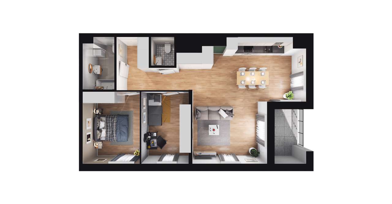 3-pokojowe mieszkanie 71m2 + loggia - Pełny obrazek: 2/8