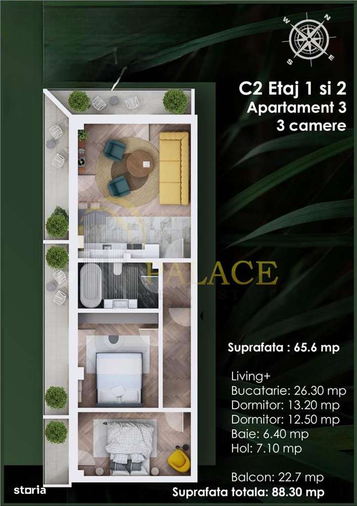 Stadion Copou, Apartament de 3 camere, etaj 1 din 2,-5