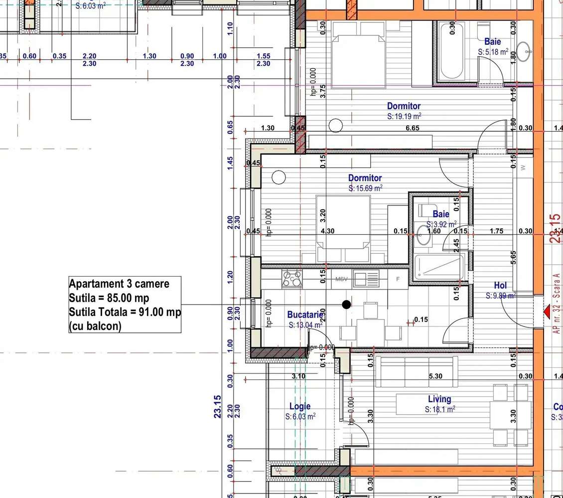 Ap 3 camere 85mp VEST etaj 2/3 la doar 15 min metrou 1 Decembrie 1918 - Imagine principală: 2/20