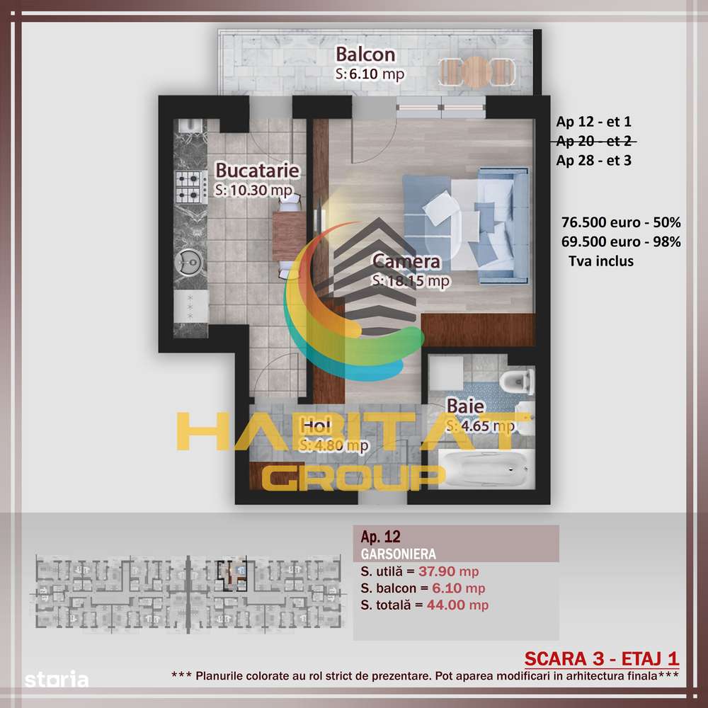 Theodor Pallady -Garsoniera, decomandata, 44 mp, etaj 1/3 - Imagine principală: 4/4