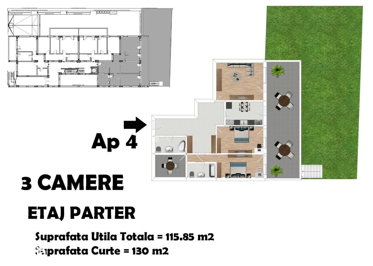 Apartament 3 Camere - Curte 130mp Decebal Finisaje de Lux Dezvoltator