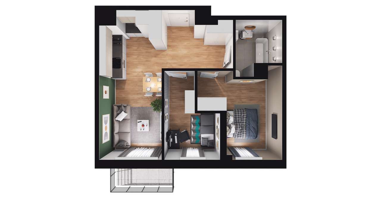 3-pokojowe mieszkanie 49m2 + balkon - Pełny obrazek: 2/8