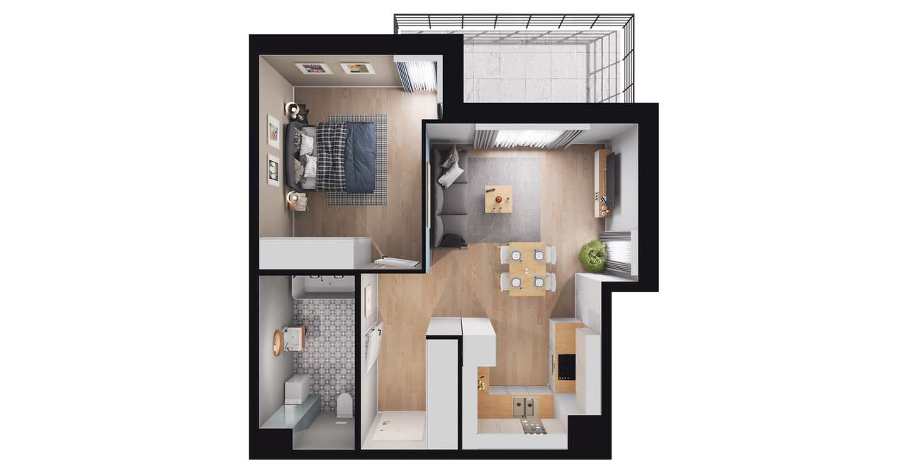 2-pokojowe mieszkanie 45m2 + balkon - Pełny obrazek: 2/8