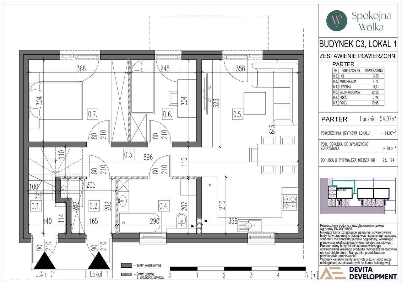 3-pokojowe mieszkanie 54m2 + ogródek - Pełny obrazek: 2/9