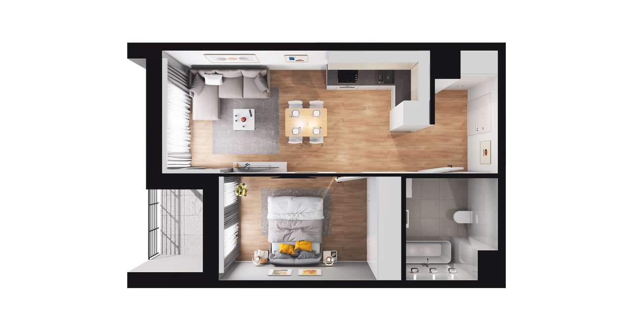 2-pokojowe mieszkanie 38m2 + loggia Bezpośrednio - Pełny obrazek: 3/9