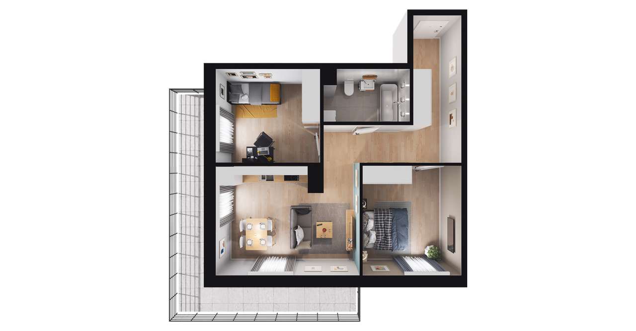 3-pokojowe mieszkanie 54m2 + balkon Bez Prowizji - Pełny obrazek: 2/8