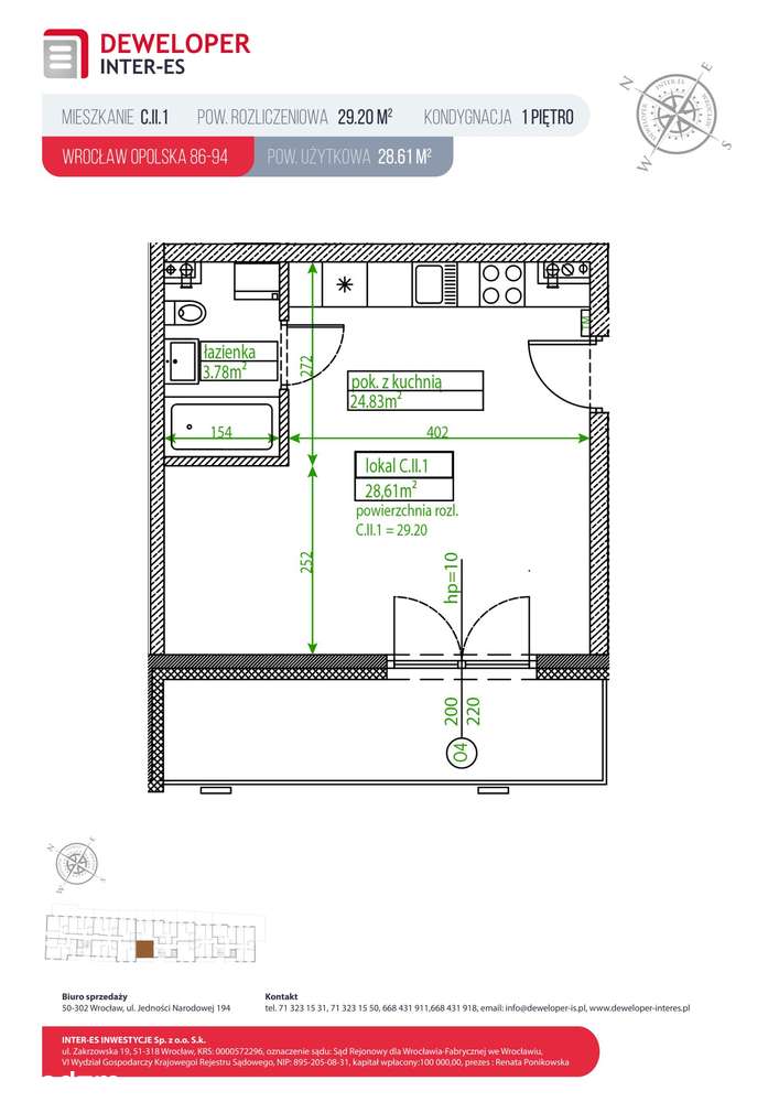 1-pokojowe mieszkanie 28m2 Bez Prowizji - Pełny obrazek: 2/5