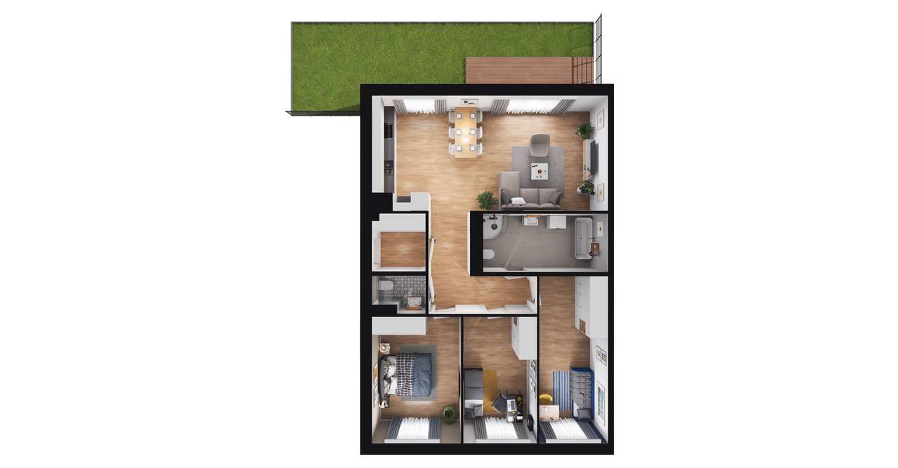 4-pokojowe mieszkanie 89m2 + ogródek - Pełny obrazek: 2/5