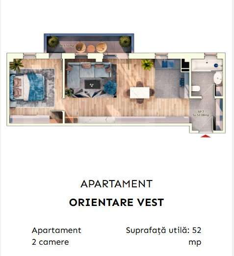 Apartament 2 camere semidecomandate, 52 mp, 9.30mp balcon, parcare sub - Imagine principală: 4/9