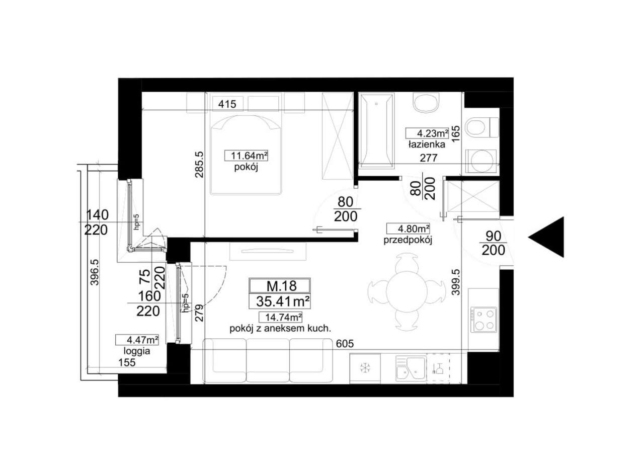 2-pokojowe mieszkanie 35m2 + loggia Bezpośrednio - Pełny obrazek: 2/5