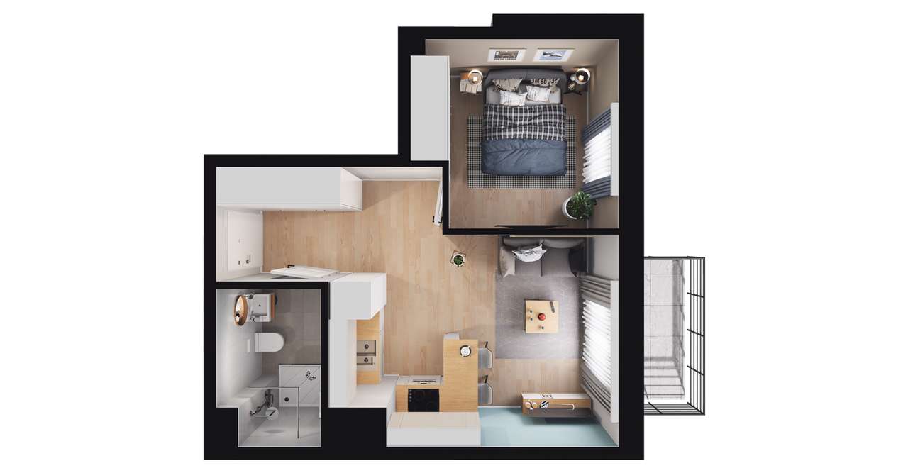 1-pokojowe mieszkanie 32m2 + balkon Bezpośrednio - Pełny obrazek: 2/8