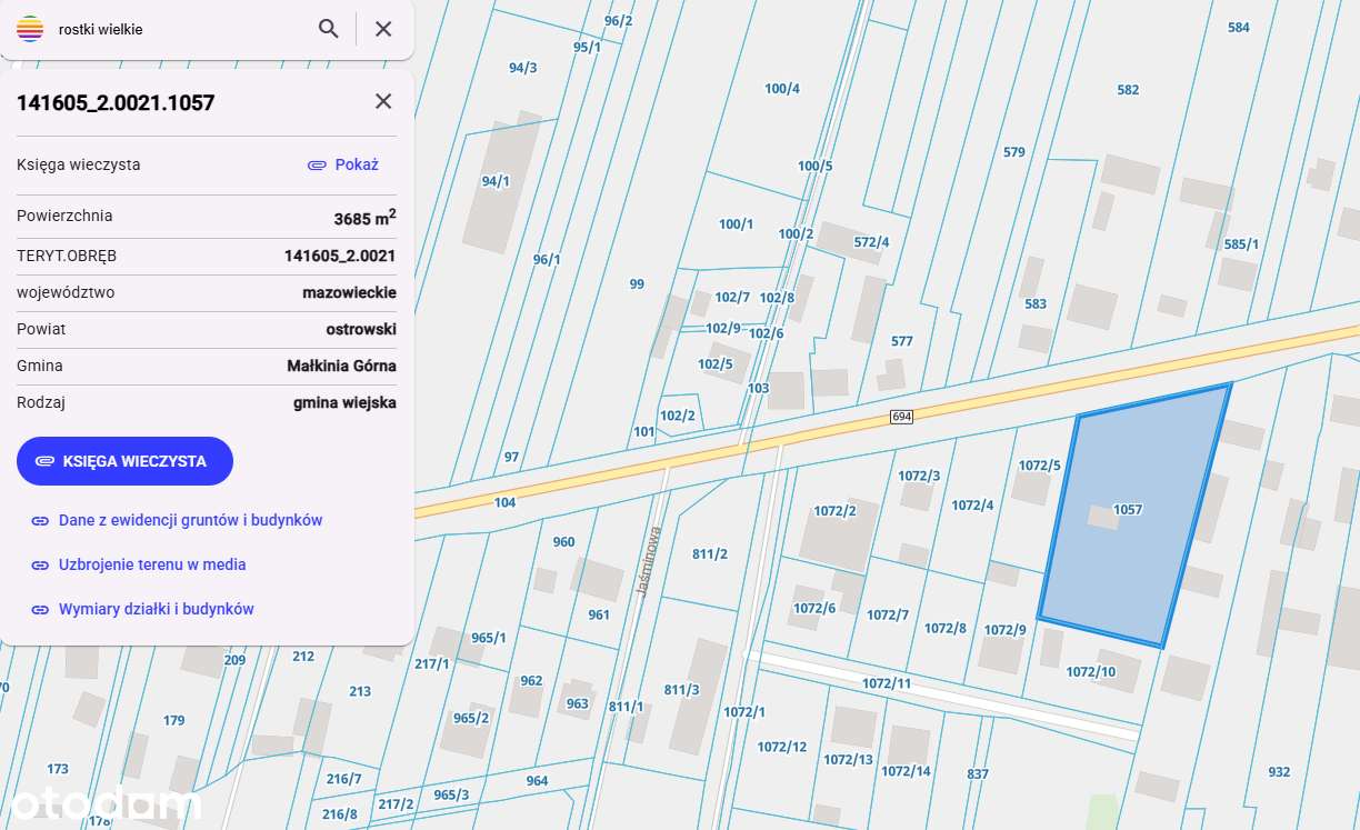 PIEKNA DZIALKA POD INWESTYCJE 3700m2  Małkinia Trasa 694 - Pełny obrazek: 3/3