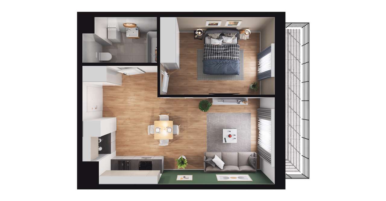 2-pokojowe mieszkanie 42m2 + balkon Bezpośrednio - Pełny obrazek: 2/6