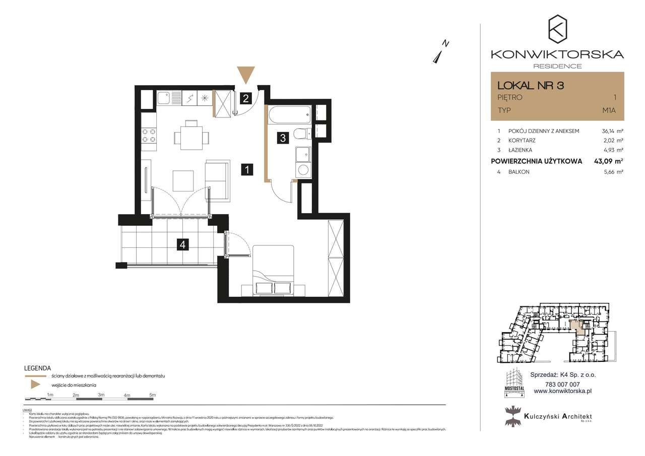 1-pokojowe mieszkanie 43m2 + balkon Bezpośrednio - Pełny obrazek: 2/9