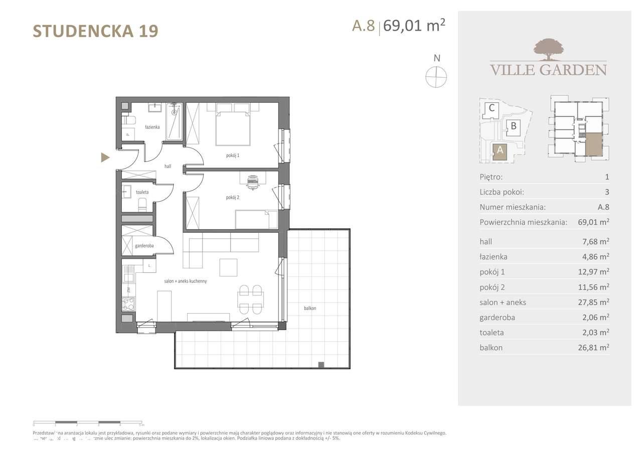 Ville Garden | mieszkanie 3-pok. | A.08 - Pełny obrazek: 3/10