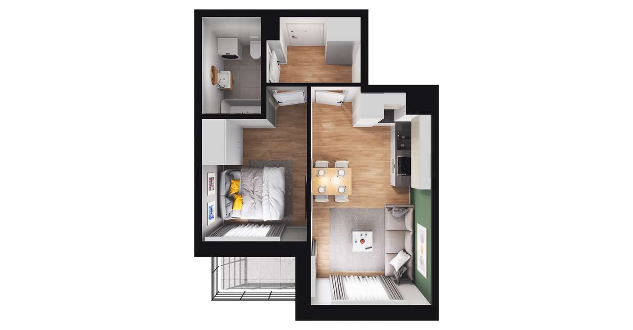 2-pokojowe mieszkanie 33m2 + loggia - Pełny obrazek: 2/7