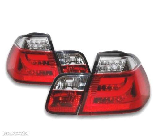 FAROLINS TRASEIROS LED PARA BMW E46 01-05 VERMELHO CROMADO - 1