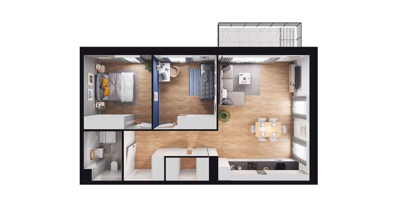 3-pokojowe mieszkanie 63m2 + balkon - Pełny obrazek: 2/8