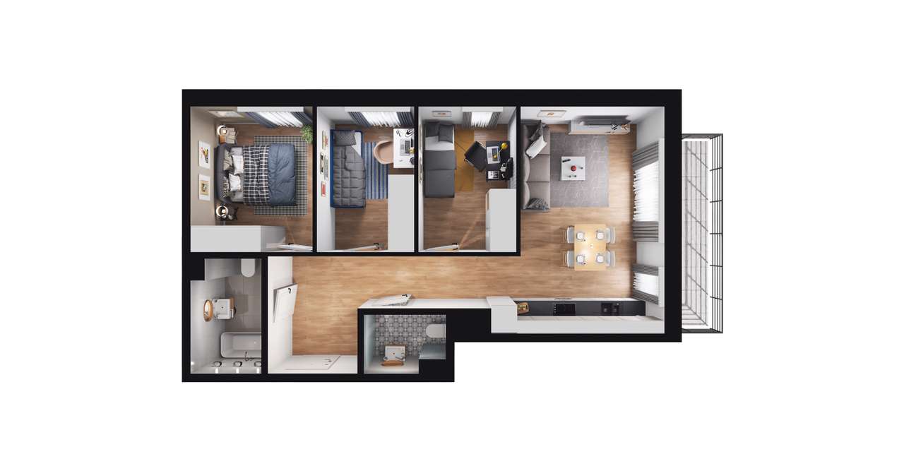 4-pokojowe mieszkanie 60m2 + balkon - Pełny obrazek: 2/5